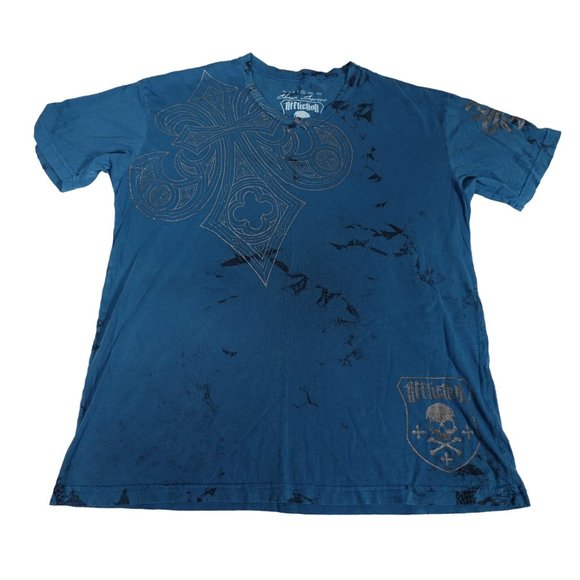 Affliction Other - Affliction Chaos Series V-Neck T Shirt Mens XL Skull Dyed Made In USA Dark Blue